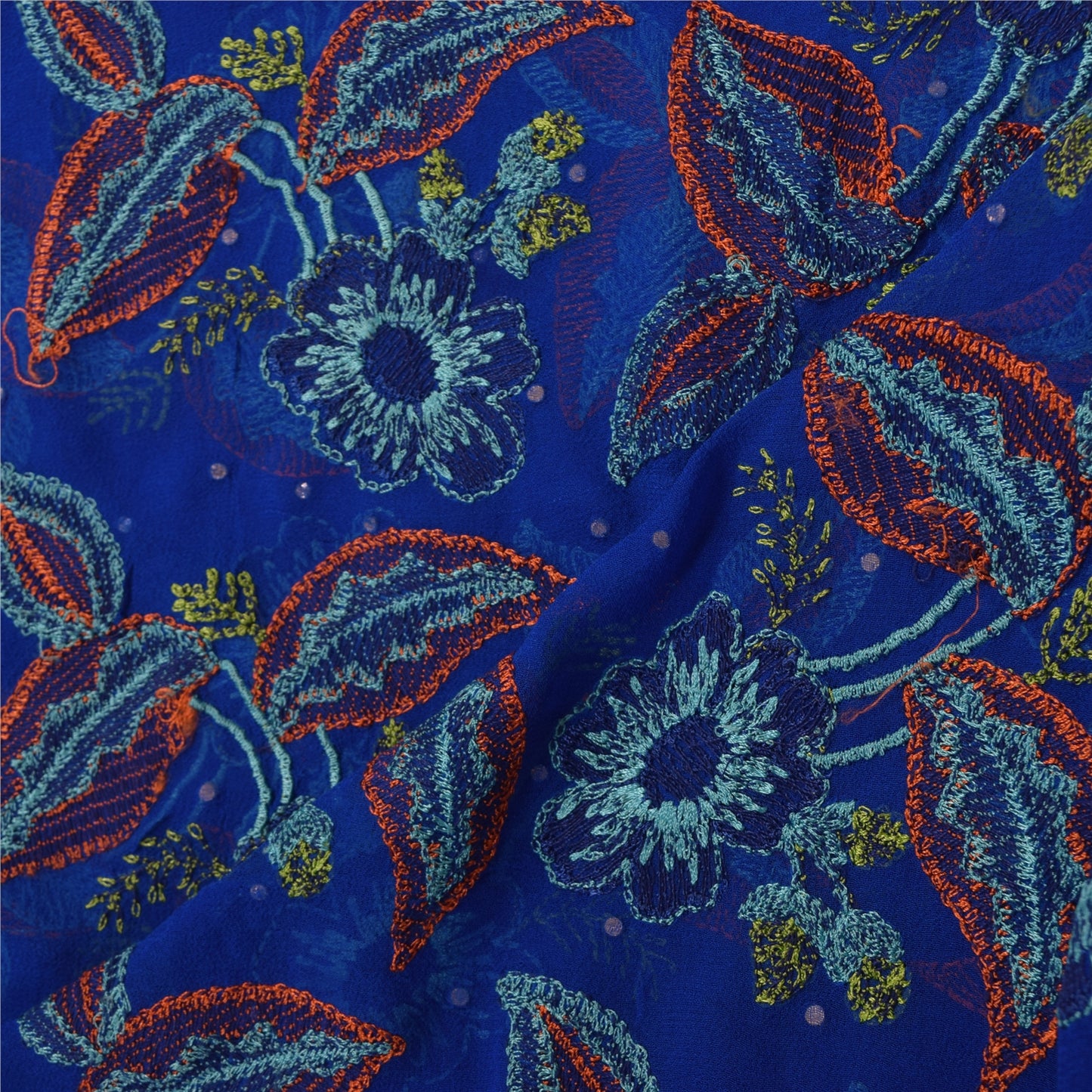Sanskriti Vintage Blue Dupatta Long Stole Pure Georgette Embroidered Wrap Hijab