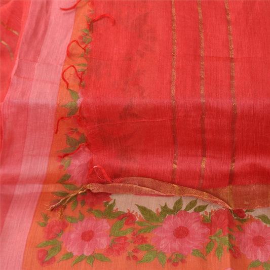 Sanskriti Vintage Pink Dupatta Lange Stola Ren Silke Trykte Premium Wrap Halstørklæder