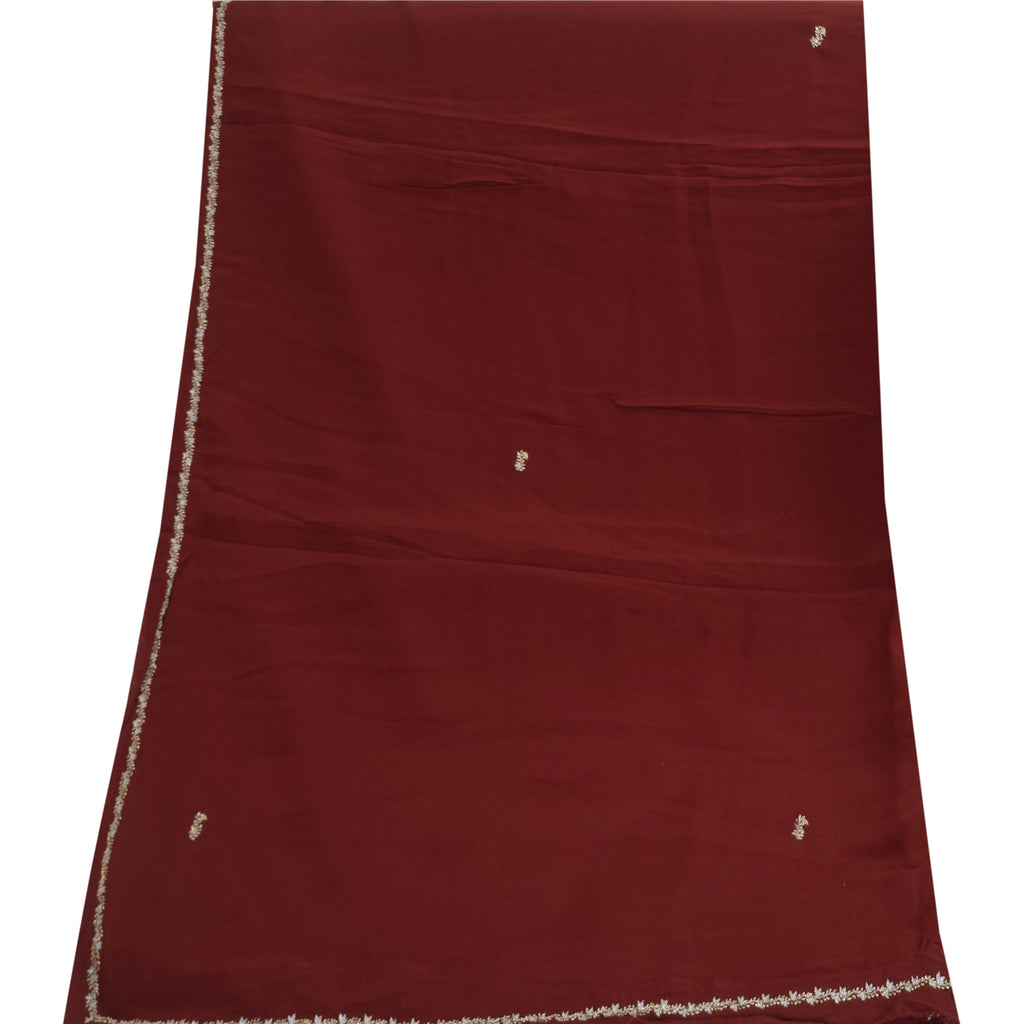 Sanskriti Vintage Dark Red Dupatta Long Stole Pure Silk Hand Beaded Premium Veil