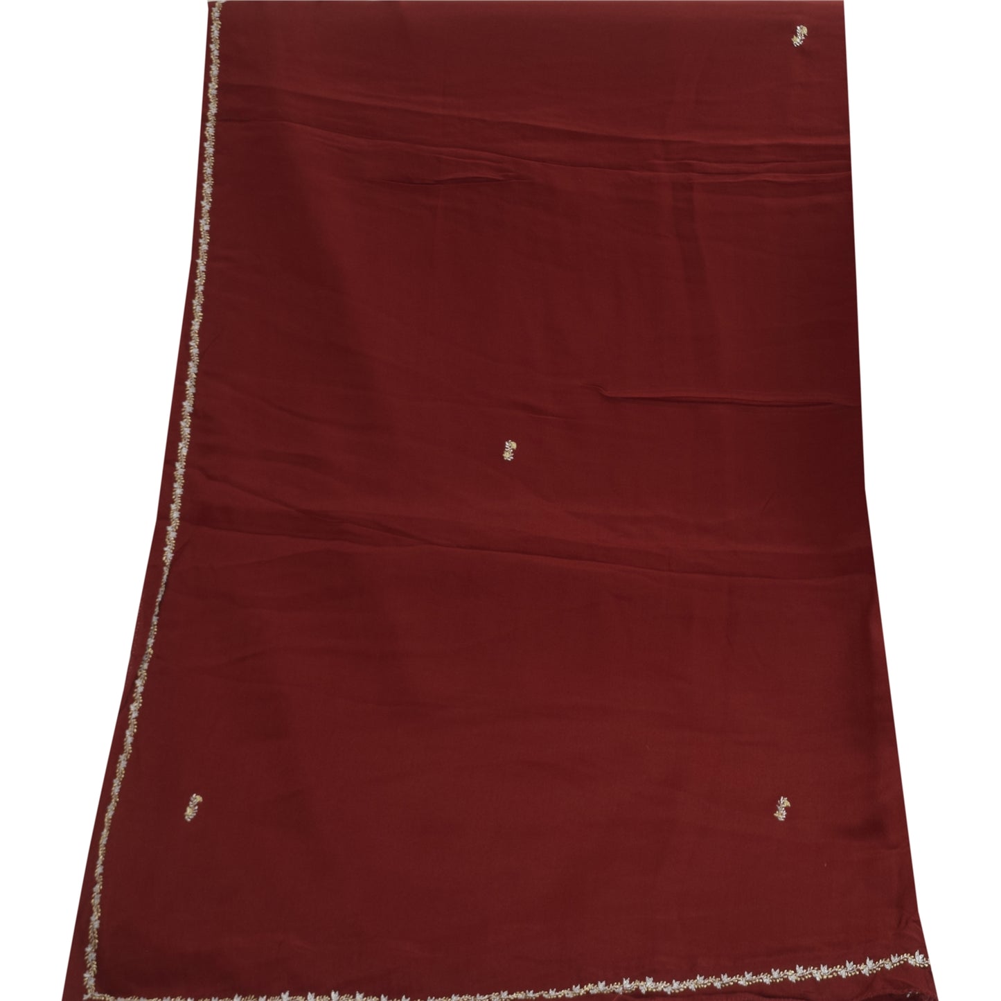 Sanskriti Vintage Dark Red Dupatta Long Stole Pure Silk Hand Beaded Premium Veil