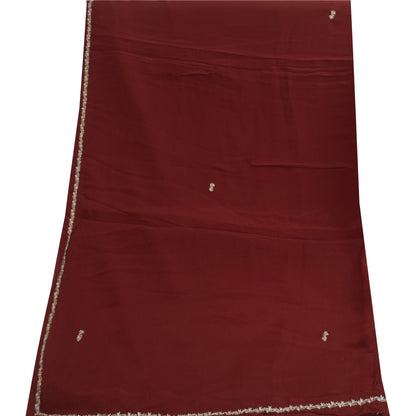 Sanskriti Vintage Dark Red Dupatta Long Stole Pure Silk Hand Beaded Premium Veil