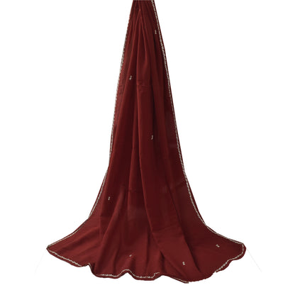 Sanskriti Vintage Dark Red Dupatta Long Stole Pure Silk Hand Beaded Premium Veil