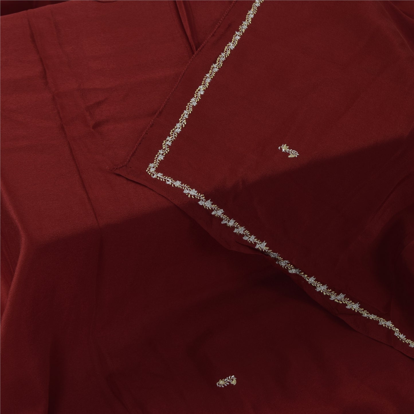 Sanskriti Vintage Dark Red Dupatta Long Stole Pure Silk Hand Beaded Premium Veil