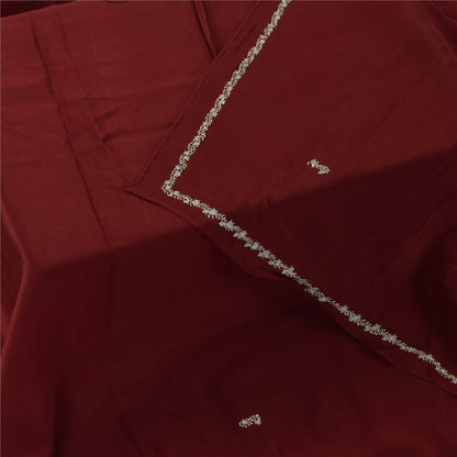 Sanskriti Vintage Dark Red Dupatta Long Stole Pure Silk Hand Beaded Premium Veil