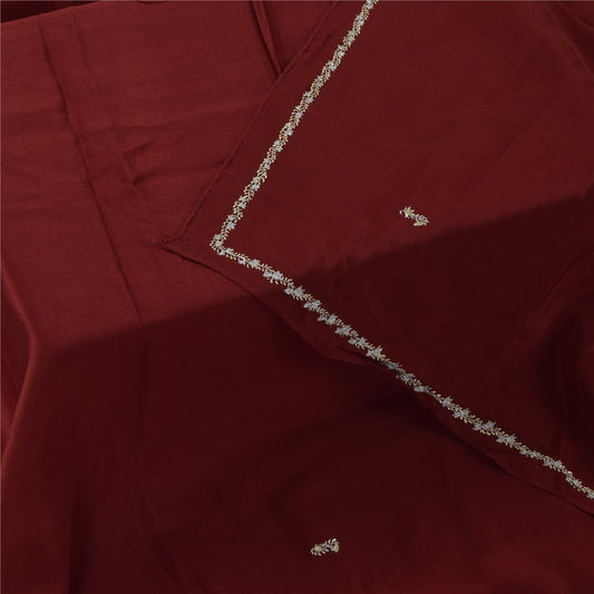 Sanskriti Vintage Mørkerød Dupatta Lang Stola Ren Silke Håndperlet Premium Slør