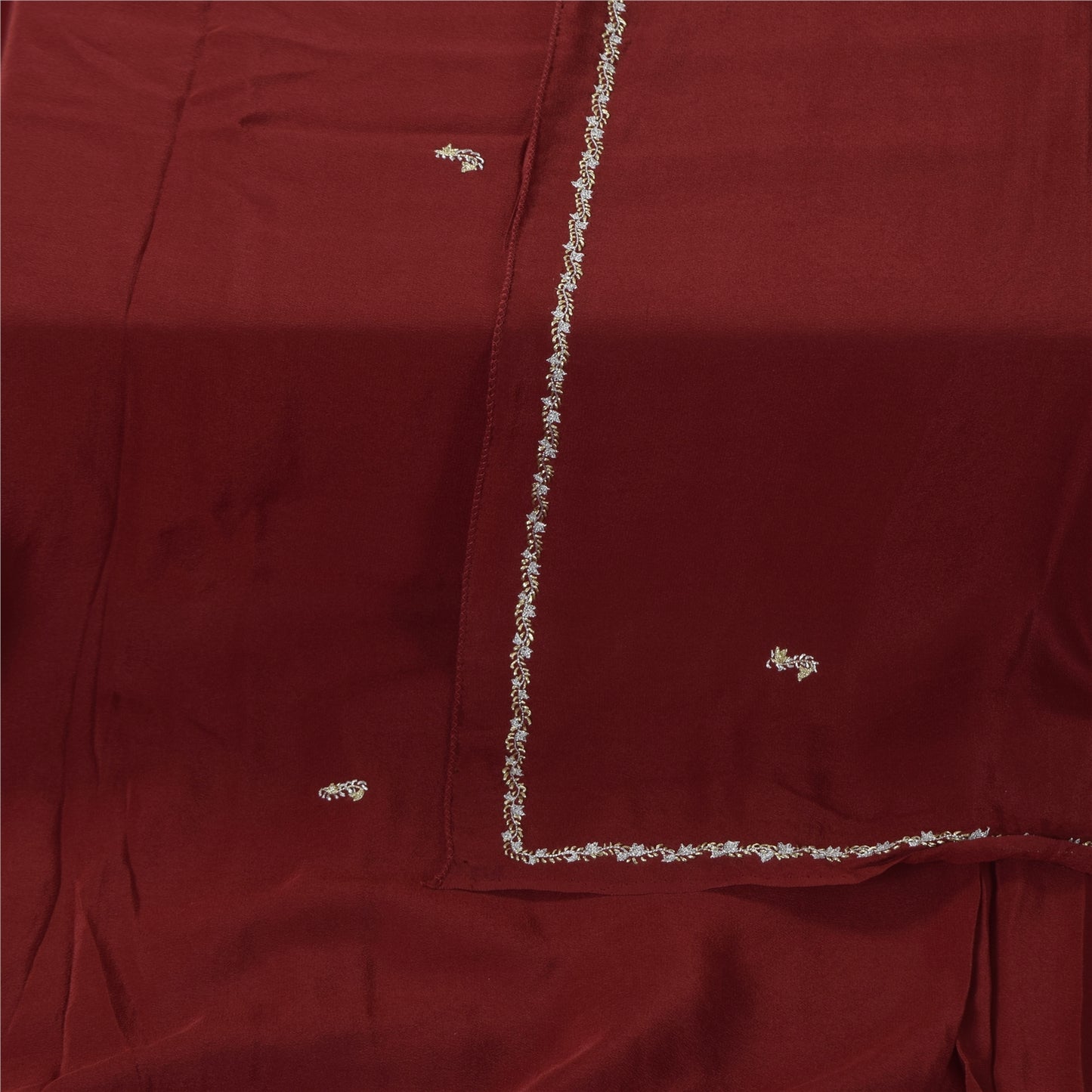 Sanskriti Vintage Dark Red Dupatta Long Stole Pure Silk Hand Beaded Premium Veil