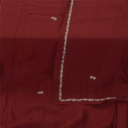 Sanskriti Vintage Dark Red Dupatta Long Stole Pure Silk Hand Beaded Premium Veil