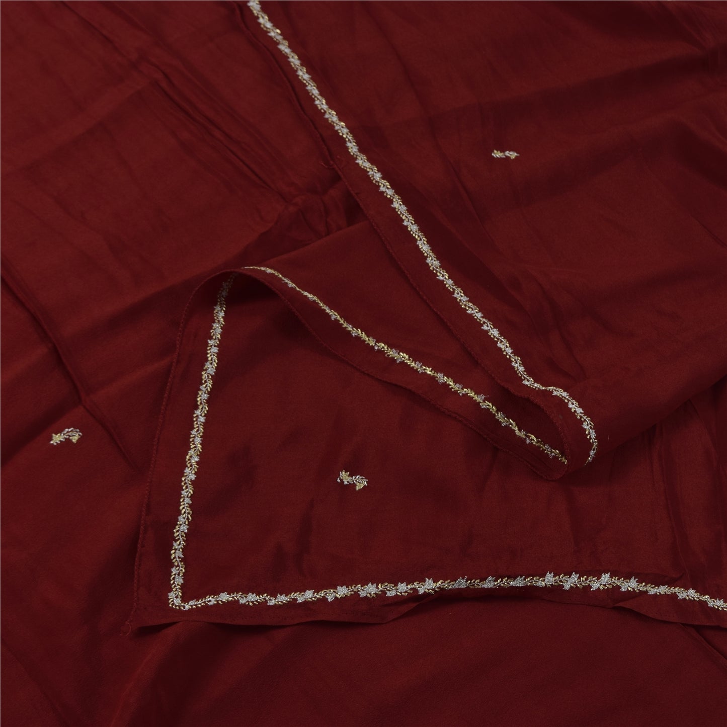 Sanskriti Vintage Dark Red Dupatta Long Stole Pure Silk Hand Beaded Premium Veil