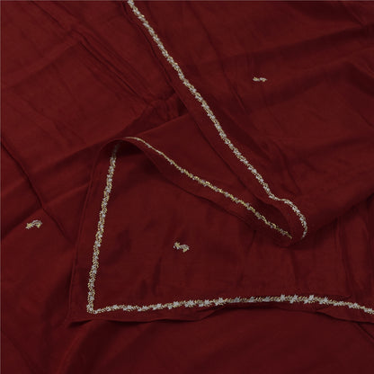 Sanskriti Vintage Dark Red Dupatta Long Stole Pure Silk Hand Beaded Premium Veil