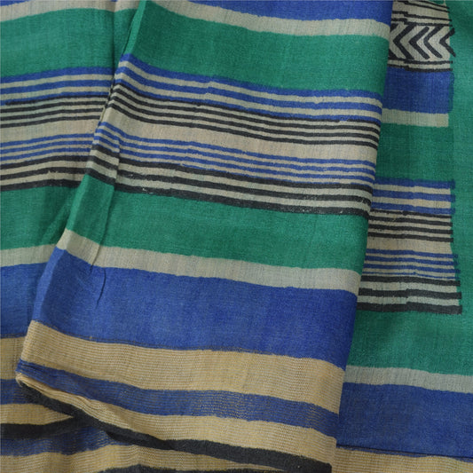 Sanskriti Vintage Blå/Grå Dupatta Lange Stola Ren Silke Trykte Premium Tørklæder