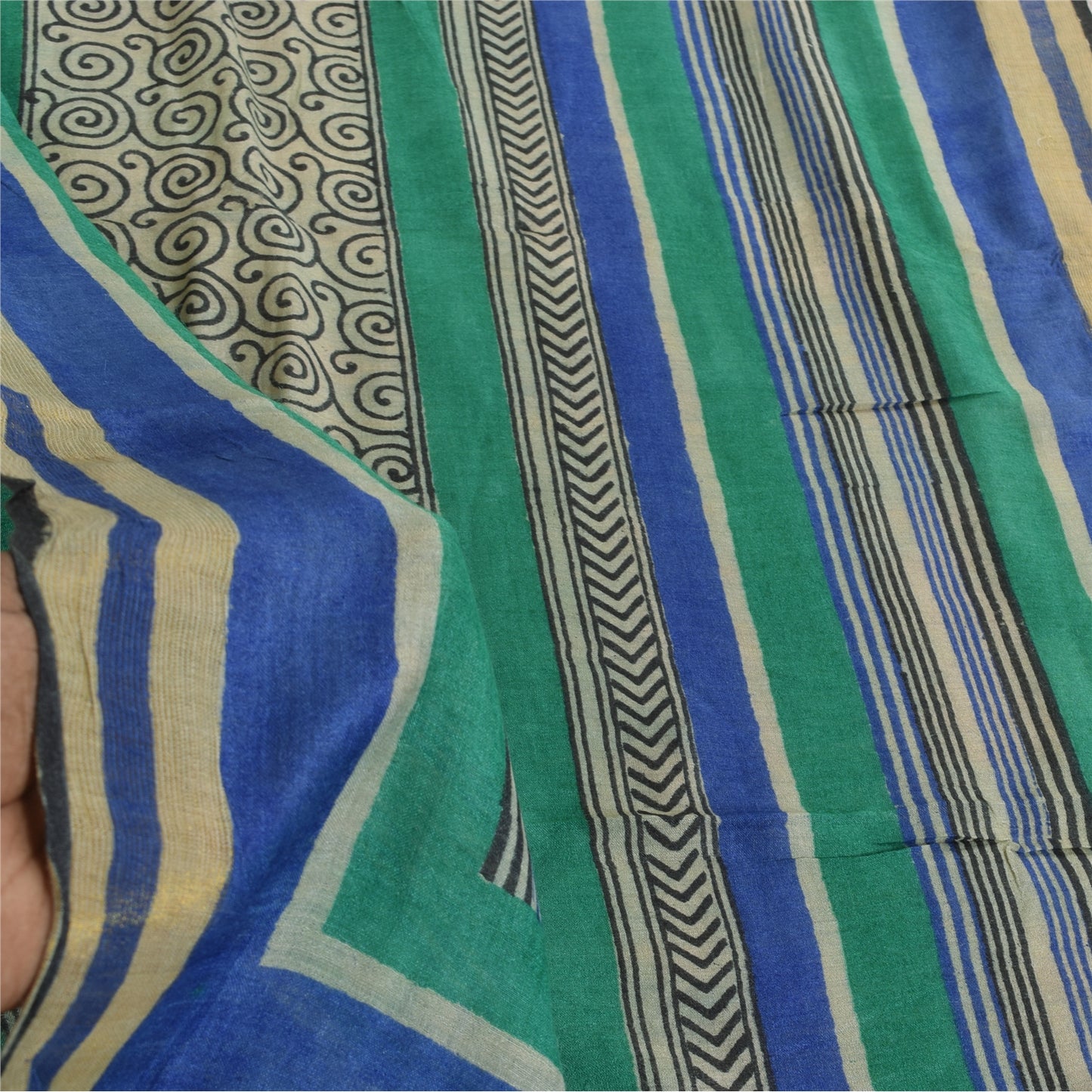 Санскрити Винтаж Синий/Серый Дупатта Длинный Палантин Чистый Шелк Печатный Премиум Шарфы