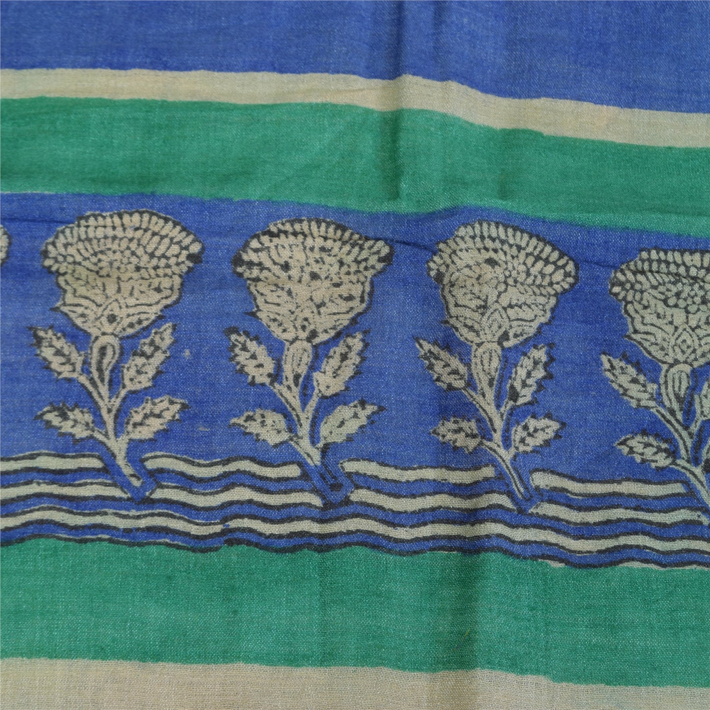 Санскрити Винтаж Синий/Серый Дупатта Длинный Палантин Чистый Шелк Печатный Премиум Шарфы