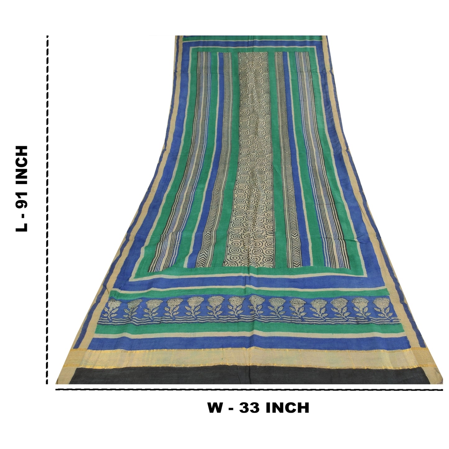 Санскрити Винтаж Синий/Серый Дупатта Длинный Палантин Чистый Шелк Печатный Премиум Шарфы