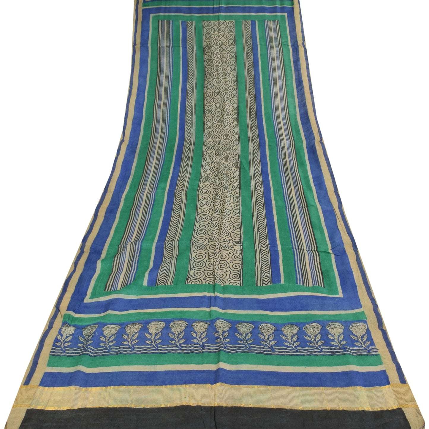 Санскрити Винтаж Синий/Серый Дупатта Длинный Палантин Чистый Шелк Печатный Премиум Шарфы