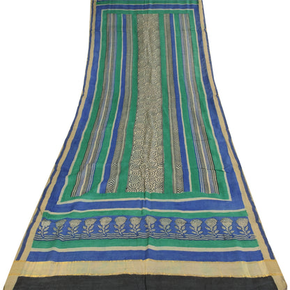 Санскрити Винтаж Синий/Серый Дупатта Длинный Палантин Чистый Шелк Печатный Премиум Шарфы