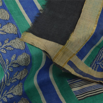 Санскрити Винтаж Синий/Серый Дупатта Длинный Палантин Чистый Шелк Печатный Премиум Шарфы