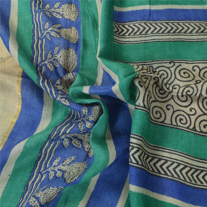 Санскрити Винтаж Синий/Серый Дупатта Длинный Палантин Чистый Шелк Печатный Премиум Шарфы