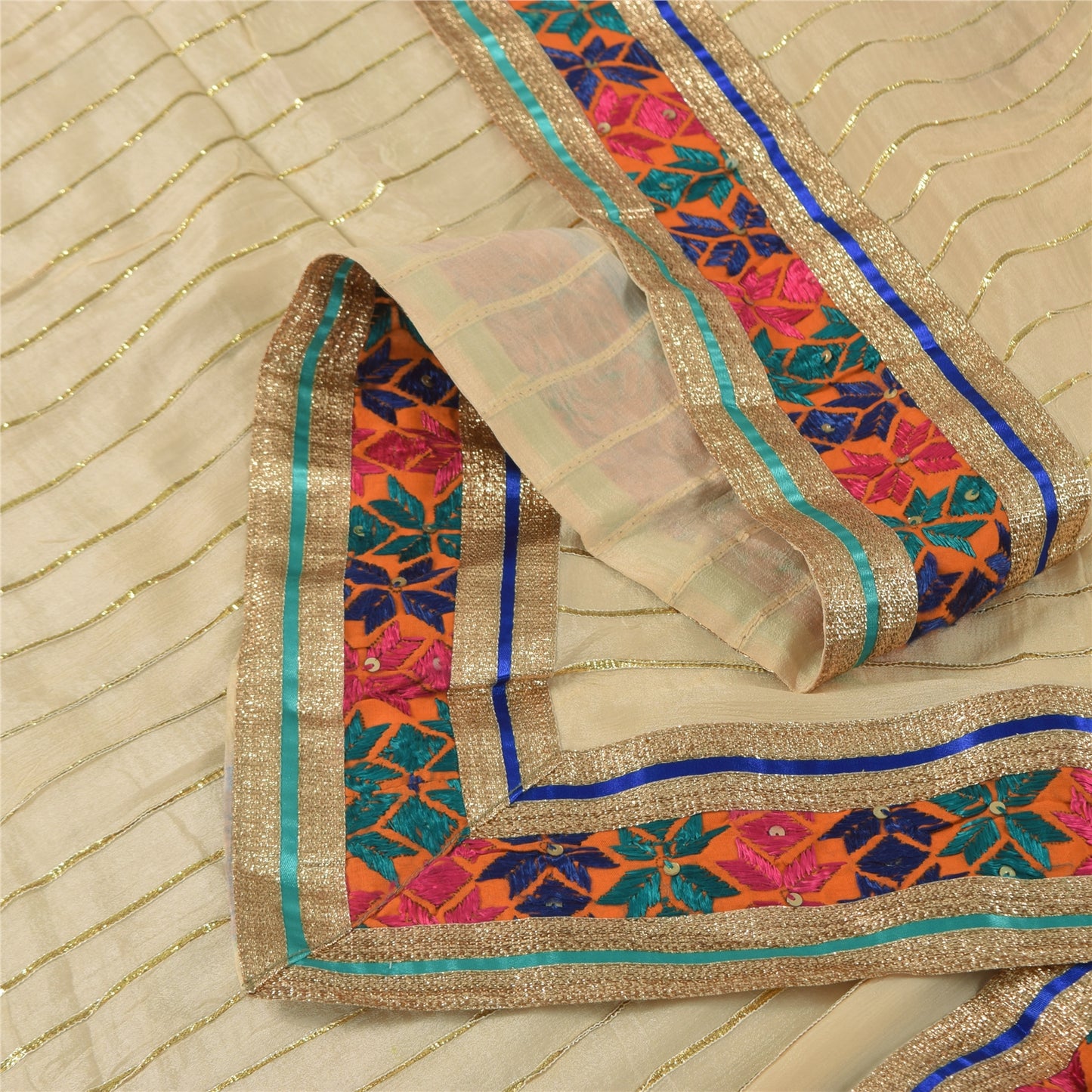 Sanskriti Vintage Ivory Dupatta Long Stole Pure Chiffon Woven Premium Wrap Veil