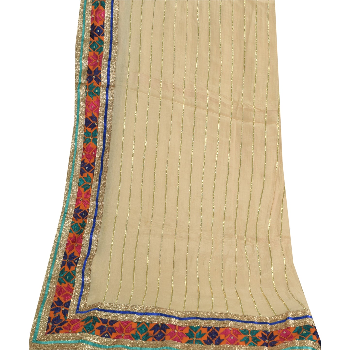 Sanskriti Vintage Ivory Dupatta Long Stole Pure Chiffon Woven Premium Wrap Veil
