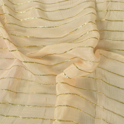 Sanskriti Vintage Ivory Dupatta Long Stole Pure Chiffon Woven Premium Wrap Veil