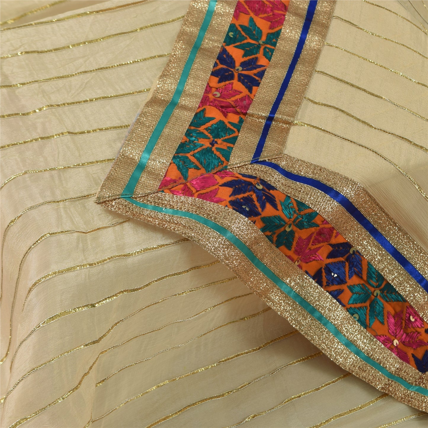 Sanskriti Vintage Ivory Dupatta Long Stole Pure Chiffon Woven Premium Wrap Veil