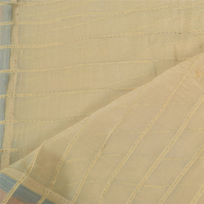 Sanskriti Vintage Ivory Dupatta Long Stole Pure Chiffon Woven Premium Wrap Veil