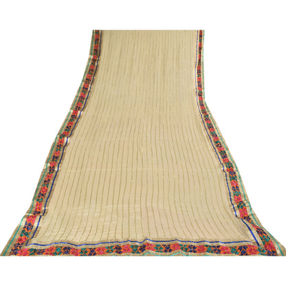 Sanskriti Vintage Ivory Dupatta Long Stole Pure Chiffon Woven Premium Wrap Veil