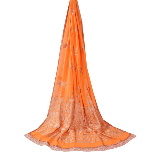 Sanskriti Vintage Long Dupatta/Stole Pure Georgette Embroidered Orange Wrap Veil