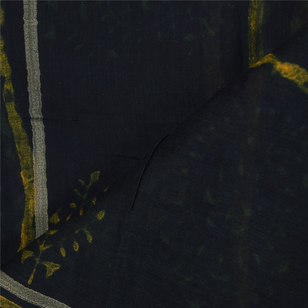 Sanskriti Vintage Long Dupatta/Scarf Green & Yellow Cotton Silk Hand Block Printed Stole Veil Used Head Stole Neck Head Stole Shawl