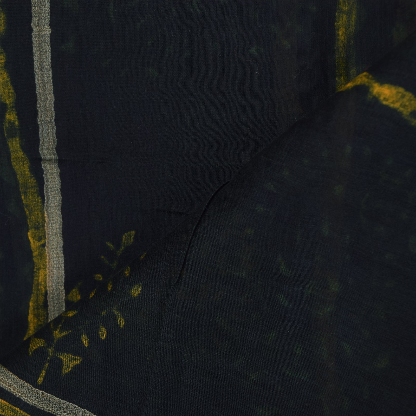 Sanskriti Vintage Long Dupatta/Scarf Green & Yellow Cotton Silk Hand Block Printed Stole Veil Used Head Stole Neck Head Stole Shawl