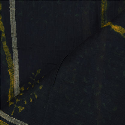 Sanskriti Vintage Long Dupatta/Stole Green/Yellow Hand Block Printed Scarf Veil