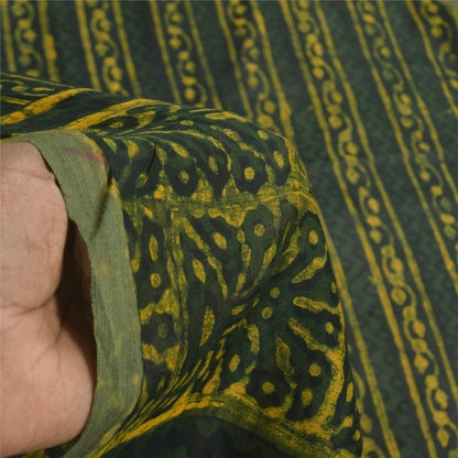 Sanskriti Vintage Long Dupatta/Stole Green/Yellow Hand Block Printed Scarf Veil