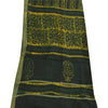 Sanskriti Vintage Long Dupatta/Stole Green/Yellow Hand Block Printed Scarf Veil