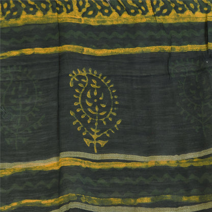 Sanskriti Vintage Long Dupatta/Stole Green/Yellow Hand Block Printed Scarf Veil