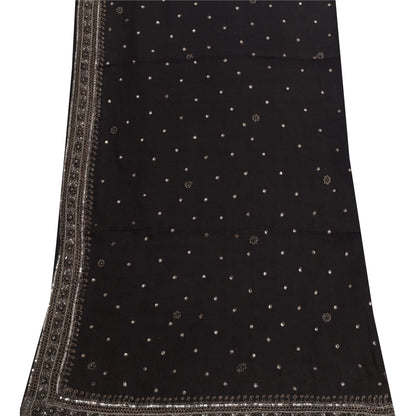 Sanskriti Vintage Long Dupatta/Stole Pure Georgette Black Hand Beaded Scarf Veil