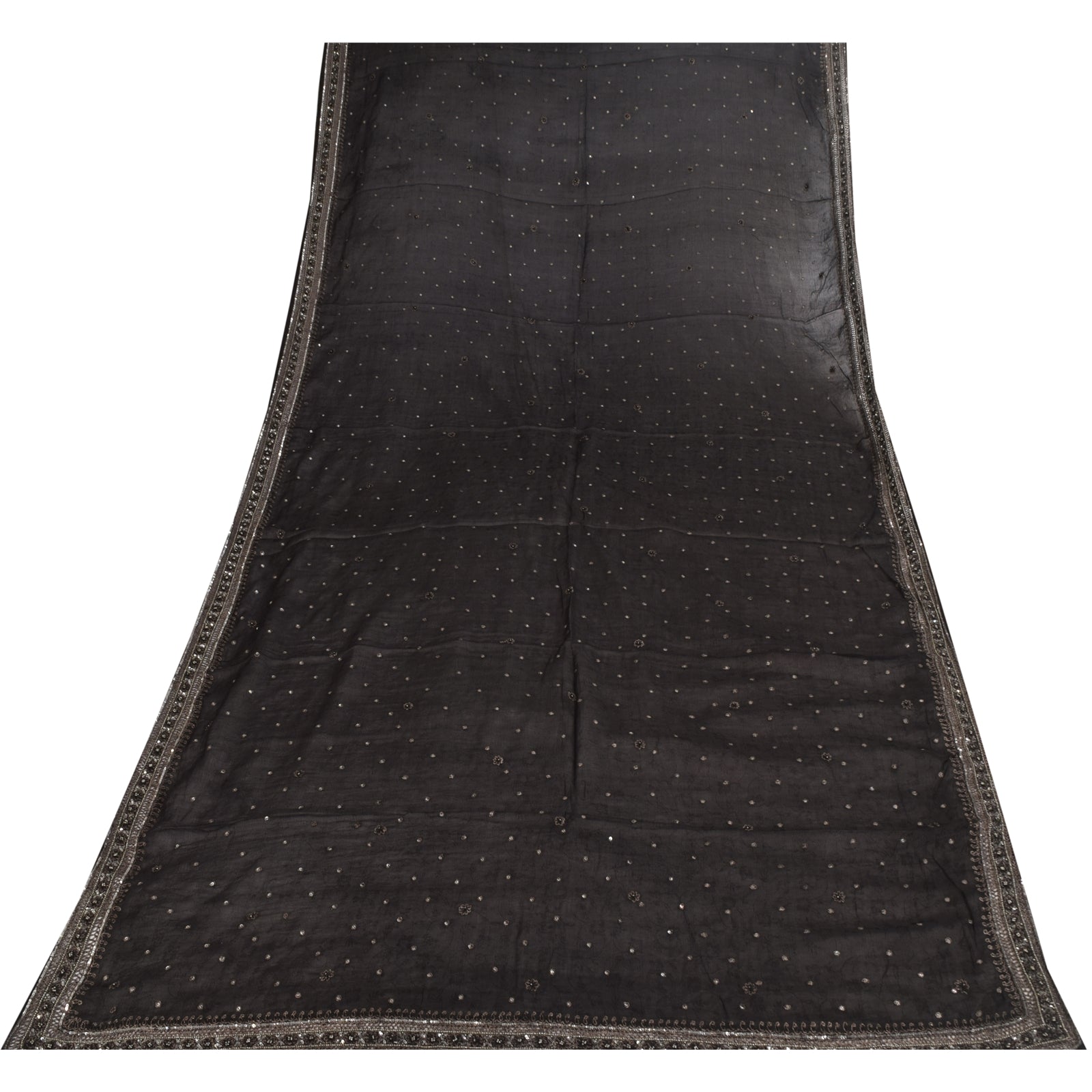 Sanskriti Vintage Long Dupatta/Stole Pure Georgette Black Hand Beaded Scarf Veil