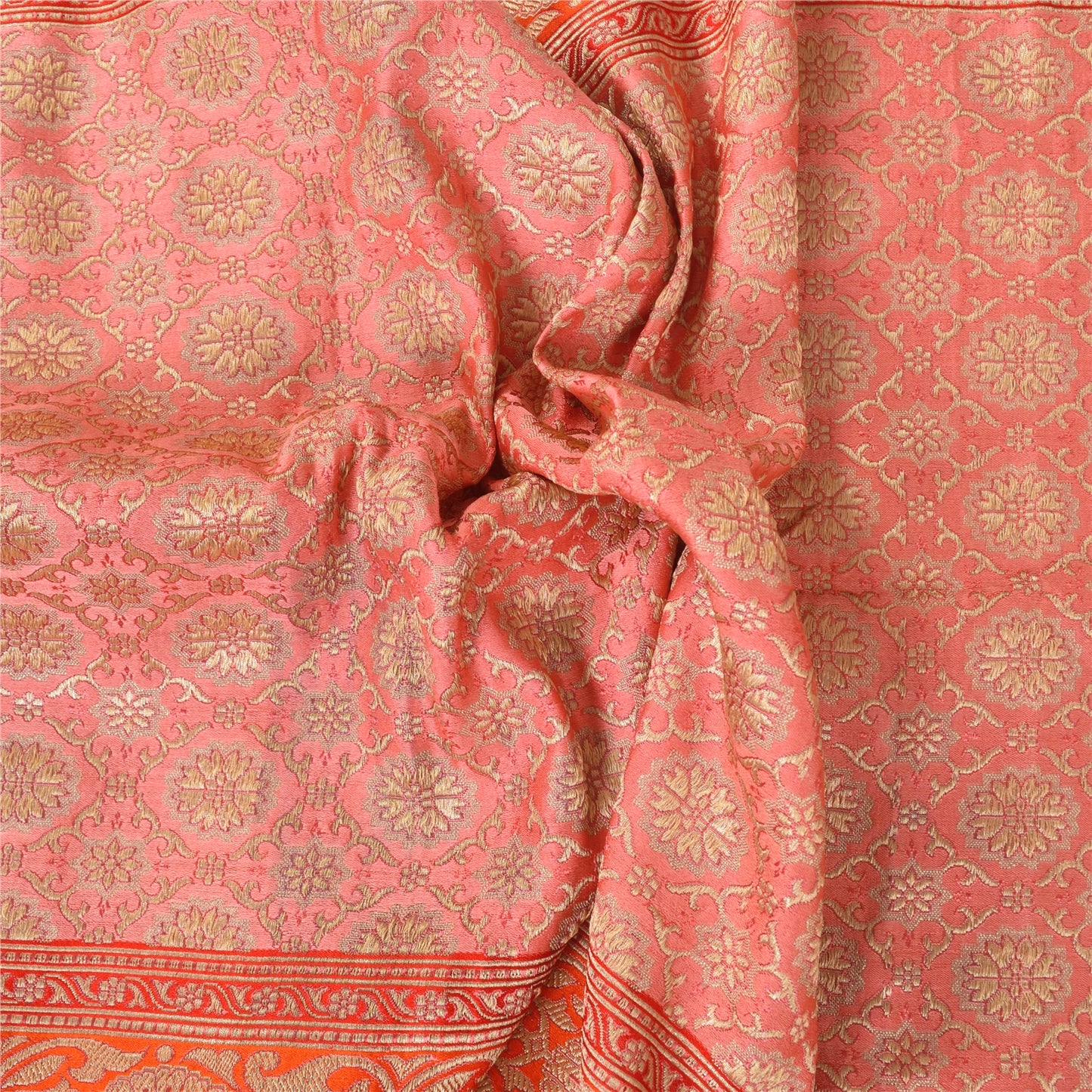 Sanskriti Vintage Long Dupatta/Stole Pink Artificial Silk Hand Woven Scarf Veil