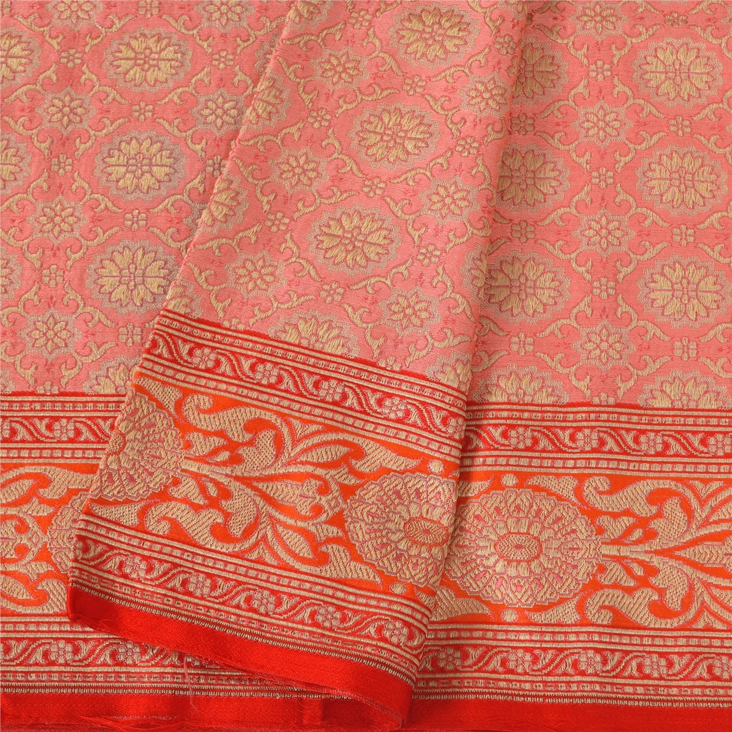 Sanskriti Vintage Long Dupatta/Stole Pink Artificial Silk Hand Woven Scarf Veil
