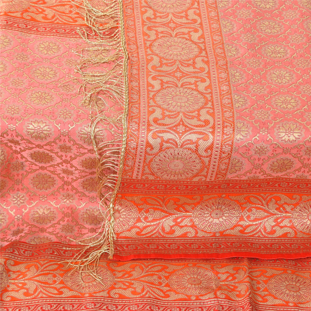 Sanskriti Vintage Long Dupatta/Stole Pink Artificial Silk Hand Woven Scarf Veil