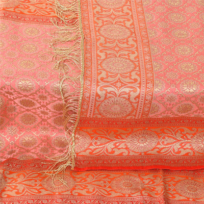 Sanskriti Vintage Long Dupatta/Stole Pink Artificial Silk Hand Woven Scarf Veil
