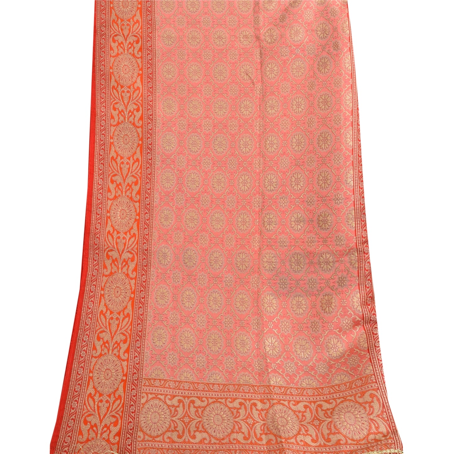 Sanskriti Vintage Long Dupatta/Stole Pink Artificial Silk Hand Woven Scarf Veil