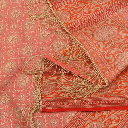 Sanskriti Vintage Long Dupatta/Stole Pink Artificial Silk Hand Woven Scarf Veil