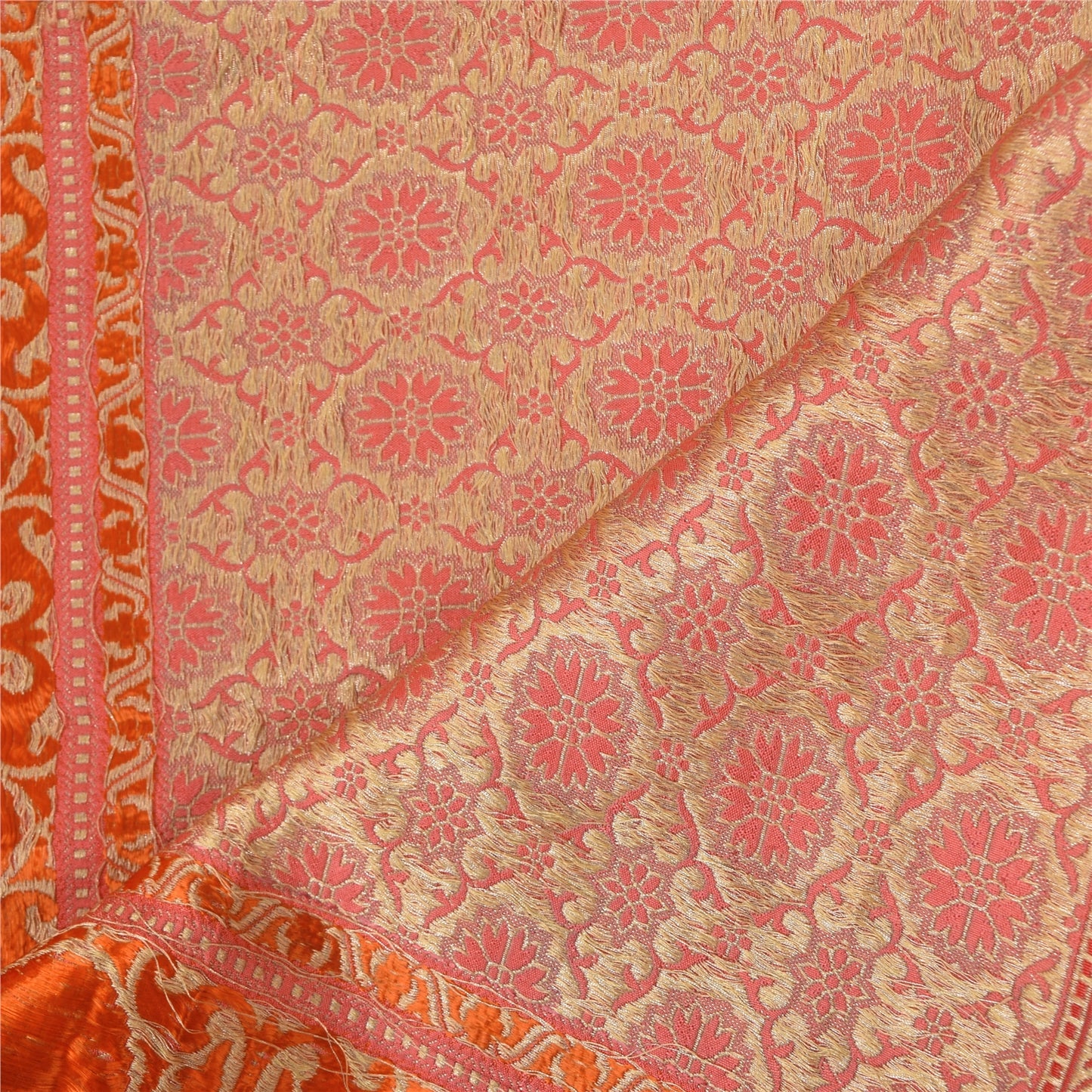 Sanskriti Vintage Long Dupatta/Stole Pink Artificial Silk Hand Woven Scarf Veil