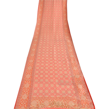 Sanskriti Vintage Long Dupatta/Stole Pink Artificial Silk Hand Woven Scarf Veil