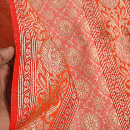 Sanskriti Vintage Long Dupatta/Stole Pink Artificial Silk Hand Woven Scarf Veil