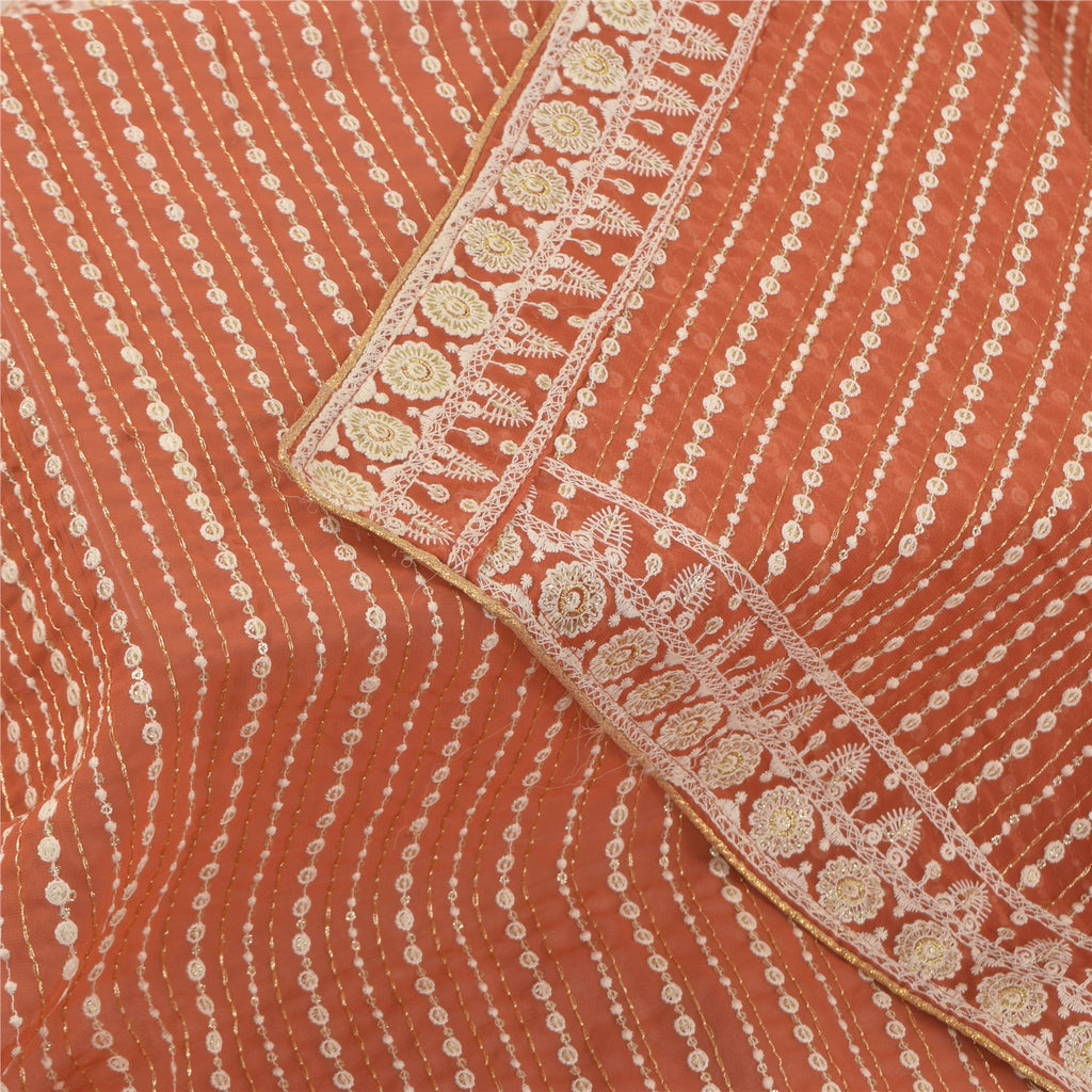 Sanskriti Vintage Lang Dupatta/Stola Georgette Håndbroderet Ferskenfarvet Tørklædeslør