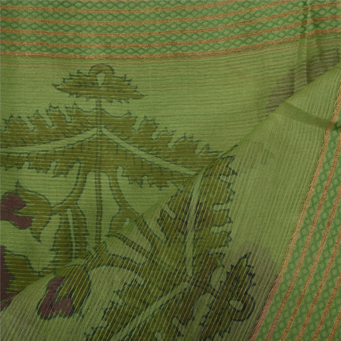 Sanskriti Vintage Green Dupatta Long Stole Pure Cotton Printed Woven Wrap Hijab