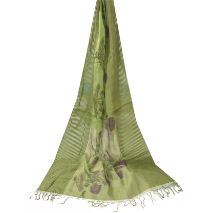 Sanskriti Vintage Green Dupatta Long Stole Pure Cotton Printed Woven Wrap Hijab
