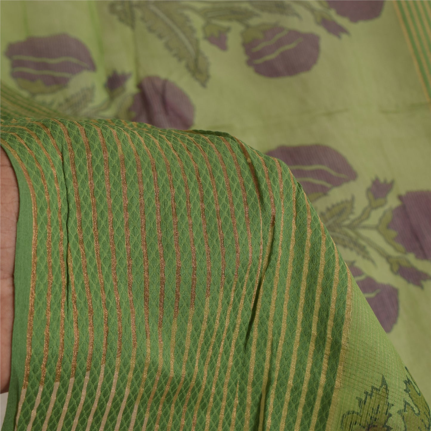 Sanskriti Vintage Green Dupatta Long Stole Pure Cotton Printed Woven Wrap Hijab