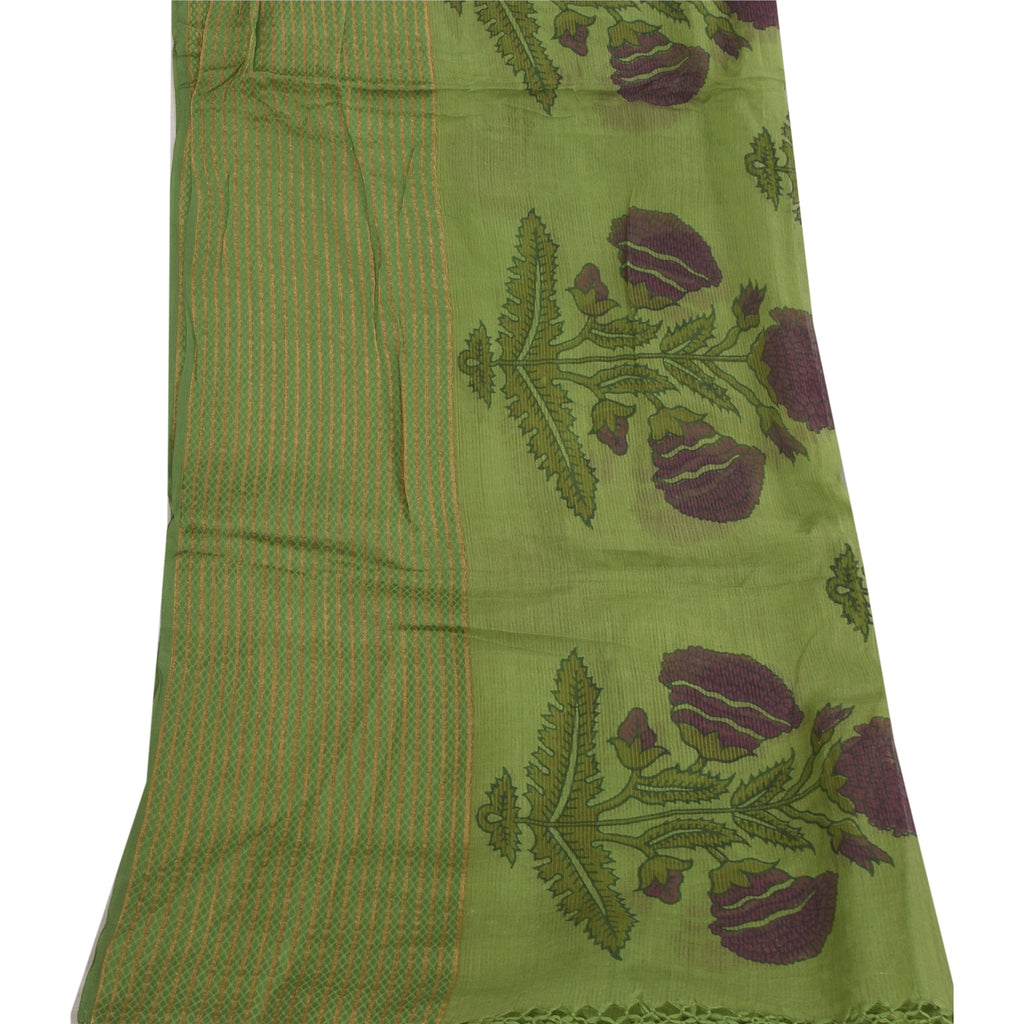 Sanskriti Vintage Green Dupatta Long Stole Pure Cotton Printed Woven Wrap Hijab